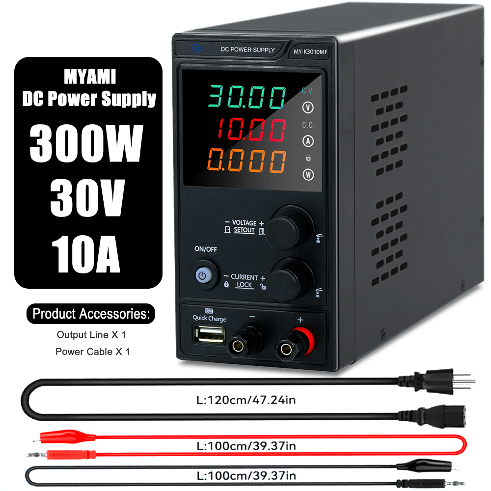 MYAMi MY-K3010MF 30V 10A Benchtop Lab DC Regulated DC Power Supply Adjustable Digital Display for Laboratory/Test/Mobile Repair