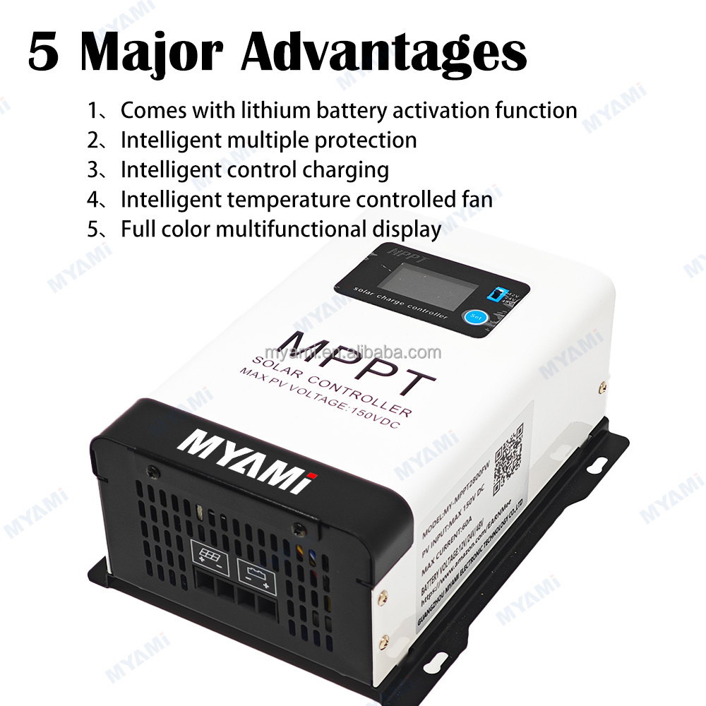 MYAMi 48 v MPPT Solar Charge Controller 100 Amp Adjustable 12V/24V/48V LCD Color Display for Lead-acid/Lithium Battery Charge