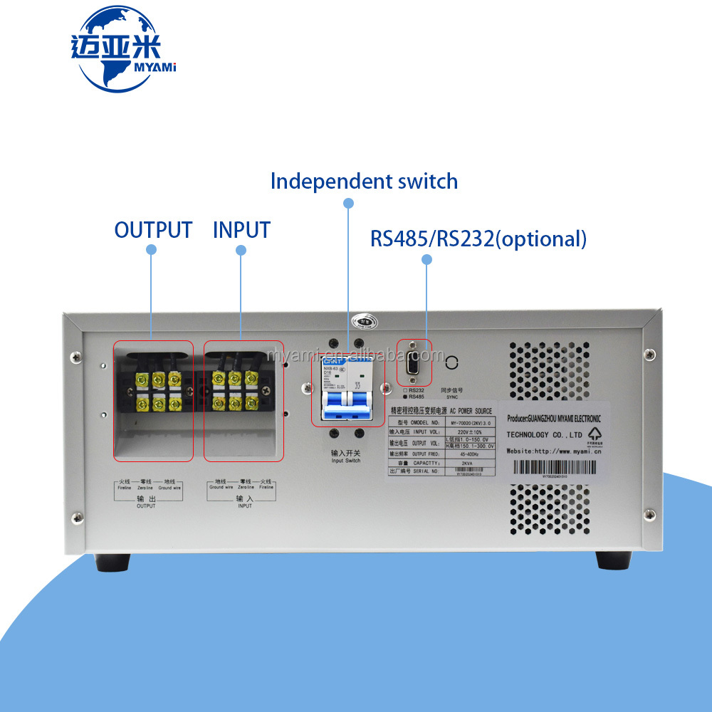 MYAMI MY-70D20 300V 2000VA 2KVA 45Hz 400Hz Single Phase Touch Screen Bench Programmable Variable Frequency AC Power Supply
