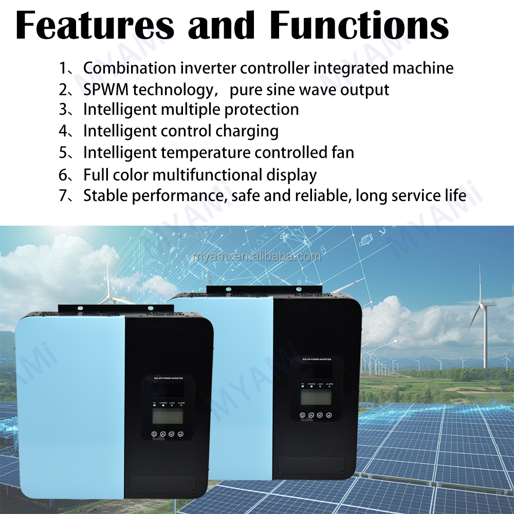 MYAMI 5KW 24V 48V 60V 72V 96V Pure Sine Wave Off Grid 60A MPPT Hybrid Inverter Dual LCD Display Power Solar Inverter Converter