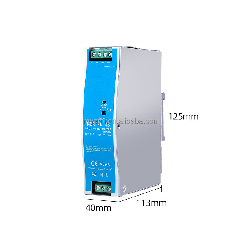 Factory Price DIN Rail Power Supply NDR 75W 12V 24V 48V 5A Output Current