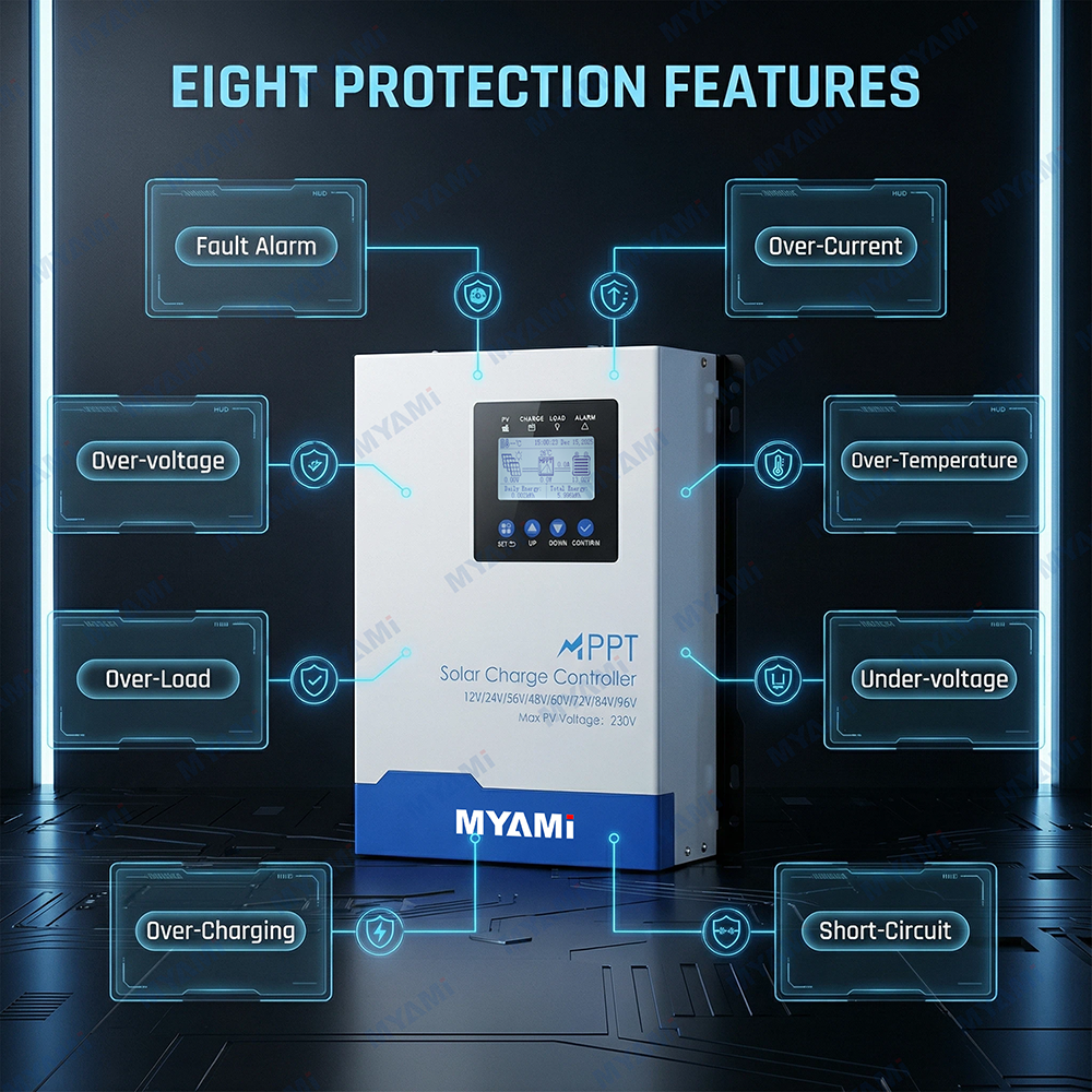 MYAMi 30A 60A 100A 120A 12V/24V/36V/48V MPPT Solar Charge Controller with Automatic Power Time Control for Lithium Batteries
