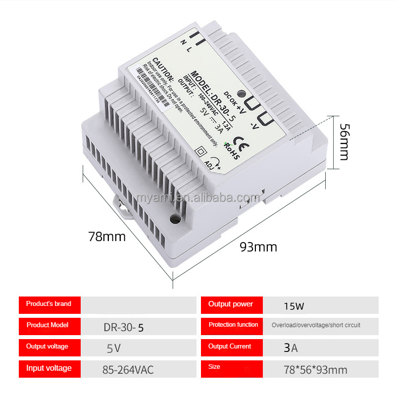 Hot Sale DR-30-12 30W Din Rail Switching Power Supply 5V 12V 24V 36V 48V Single Output DC Power Supply 2A Current