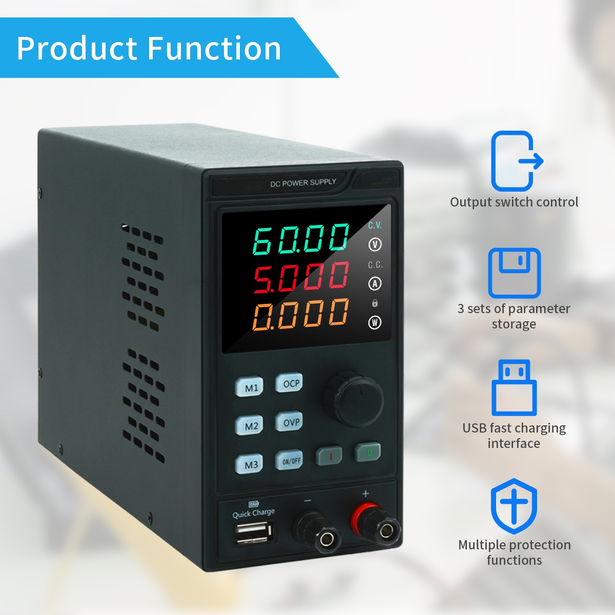 MYAMi Single Output Programmable Adjustable Bench DC Power Supply Variable 0-30V 0-10A Digital Display with OVP/OCP protection