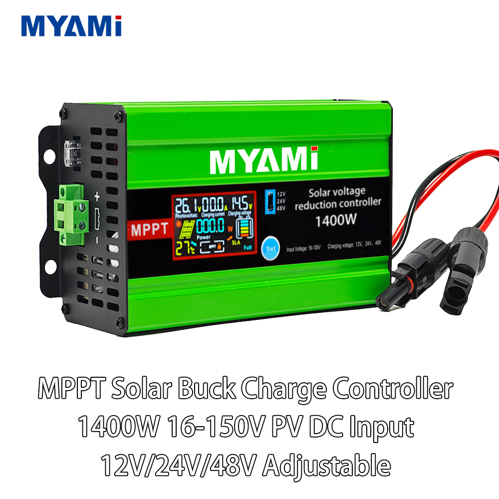 MYAMi MPPT Solar Buck Charge Controller 1400W 12V 24V 48V 25A LCD Solar Voltage Reduction Charging Controller Max 150V PV Input