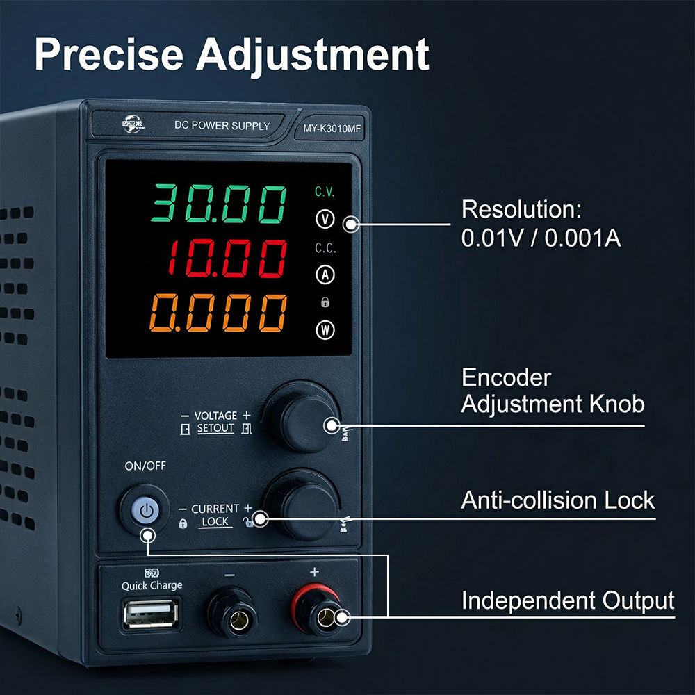 MYAMi Single Output 30V 10A 300W Bench DC Adjustable Power Supply Variable for Lab Repair DIY School Use & Battery Charging