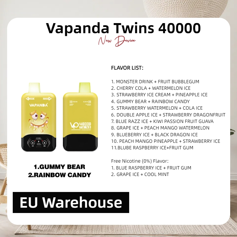 High-Capacity 40K 40000 Puffs Disposable Vape Pen Vapanda Twins Double Flavors CE/RoHS Certified Wholesale I Vape EU Warehouse Electronic Cigarette Vaper Shisha