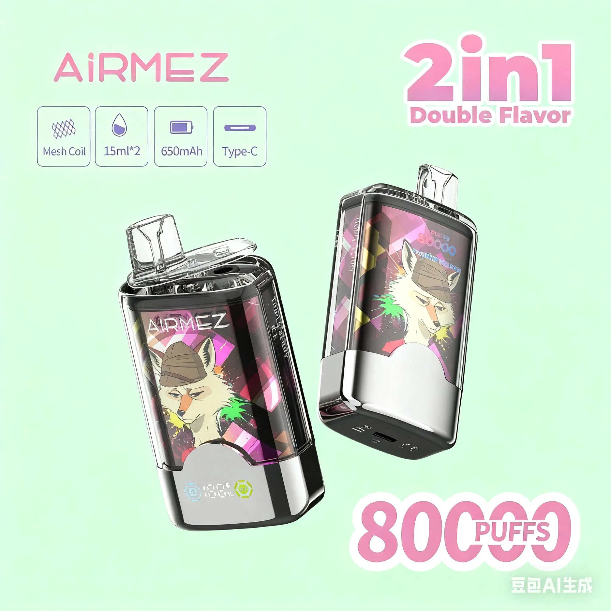 Airmez Fox 80K Puffs Disposable Vape Offers High Puff Count High Nicotine Concentration Touch Screen Controls Portable Battery Life and Long-Lastiasting Use
