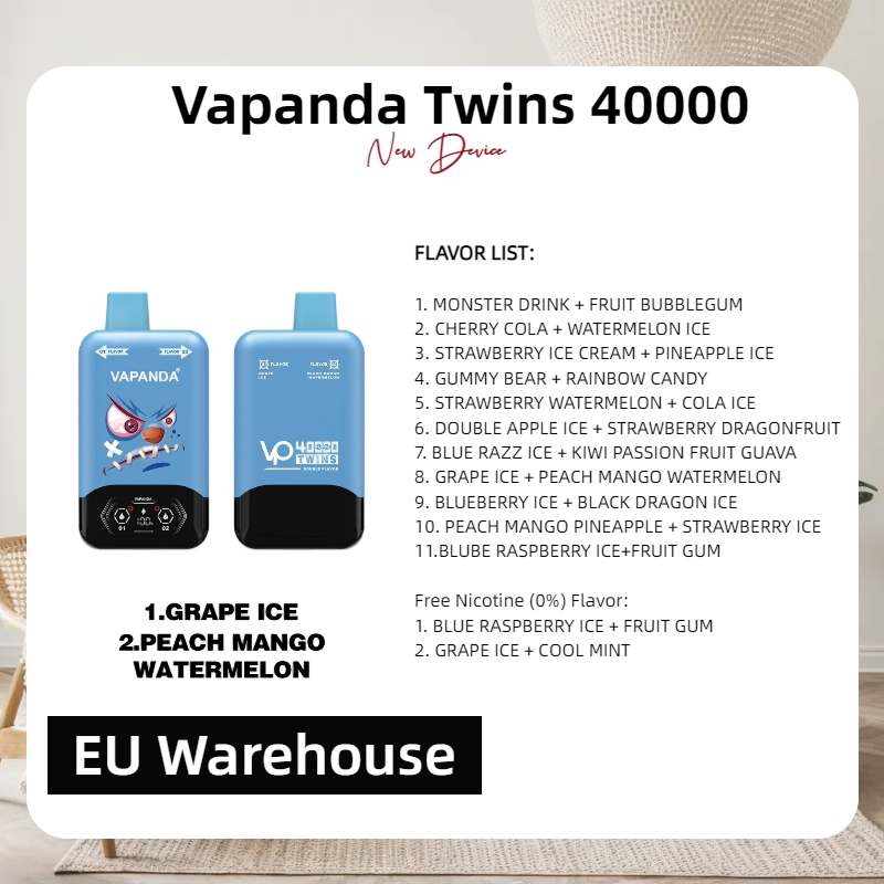 High-Capacity 40K 40000 Puffs Disposable Vape Pen Vapanda Twins Double Flavors CE/RoHS Certified Wholesale I Vape EU Warehouse Electronic Cigarette Vaper Shisha