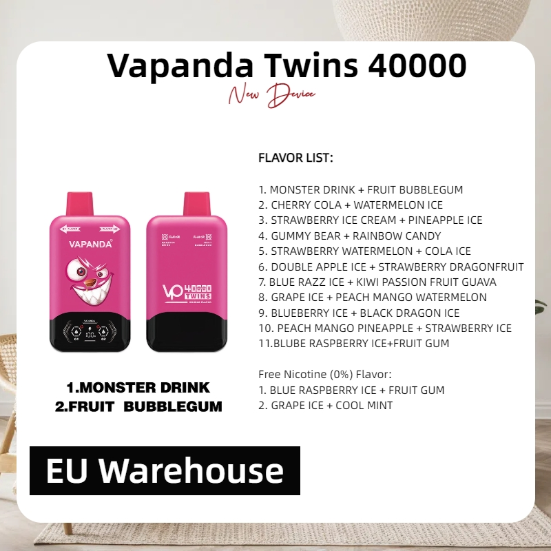 High-Capacity 40K 40000 Puffs Disposable Vape Pen Vapanda Twins Double Flavors CE/RoHS Certified Wholesale I Vape EU Warehouse Electronic Cigarette Vaper Shisha