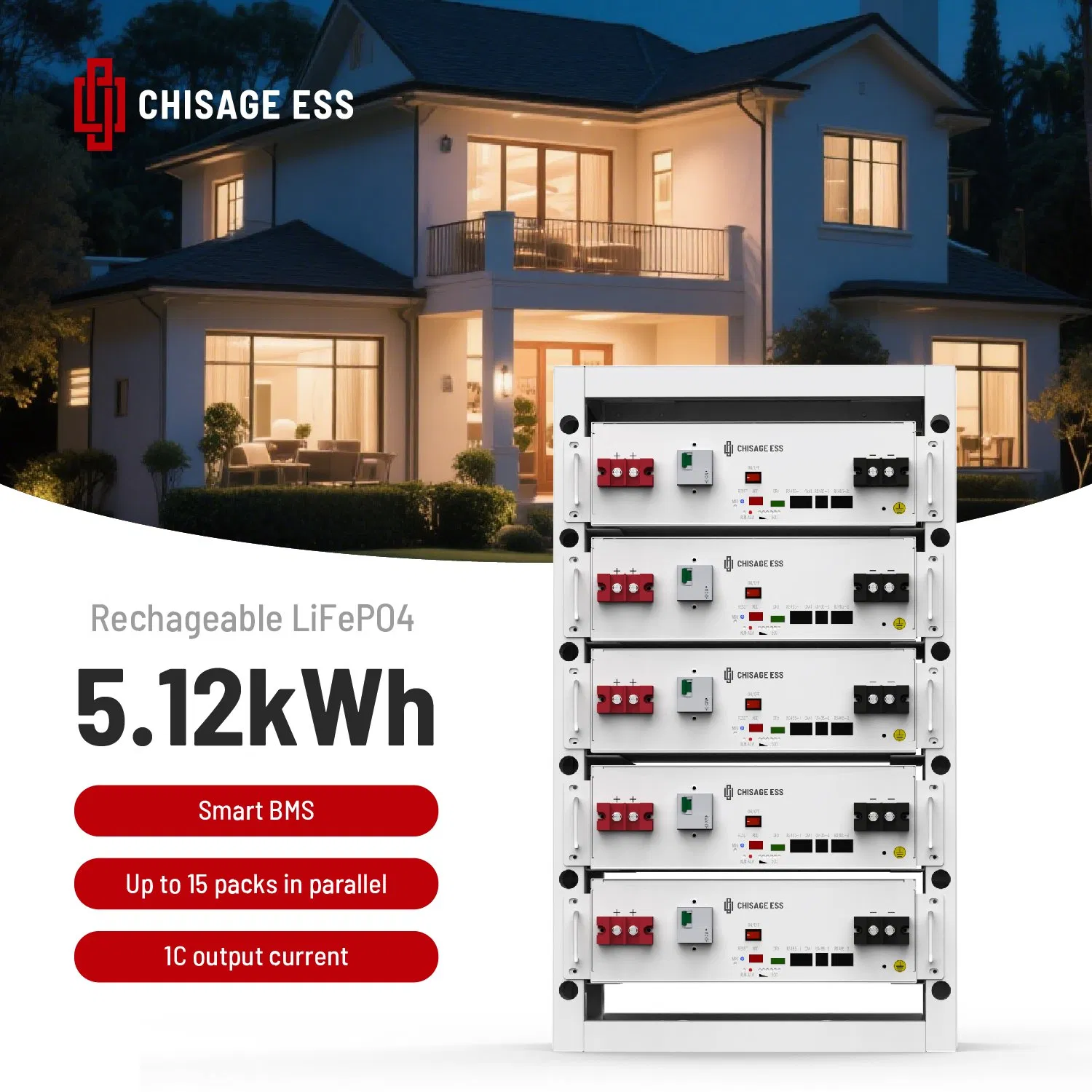 51.2V 100ah Lithium Ion Phosphate Deep Cycle LiFePO4 Battery Pack for Solar Energy Storage