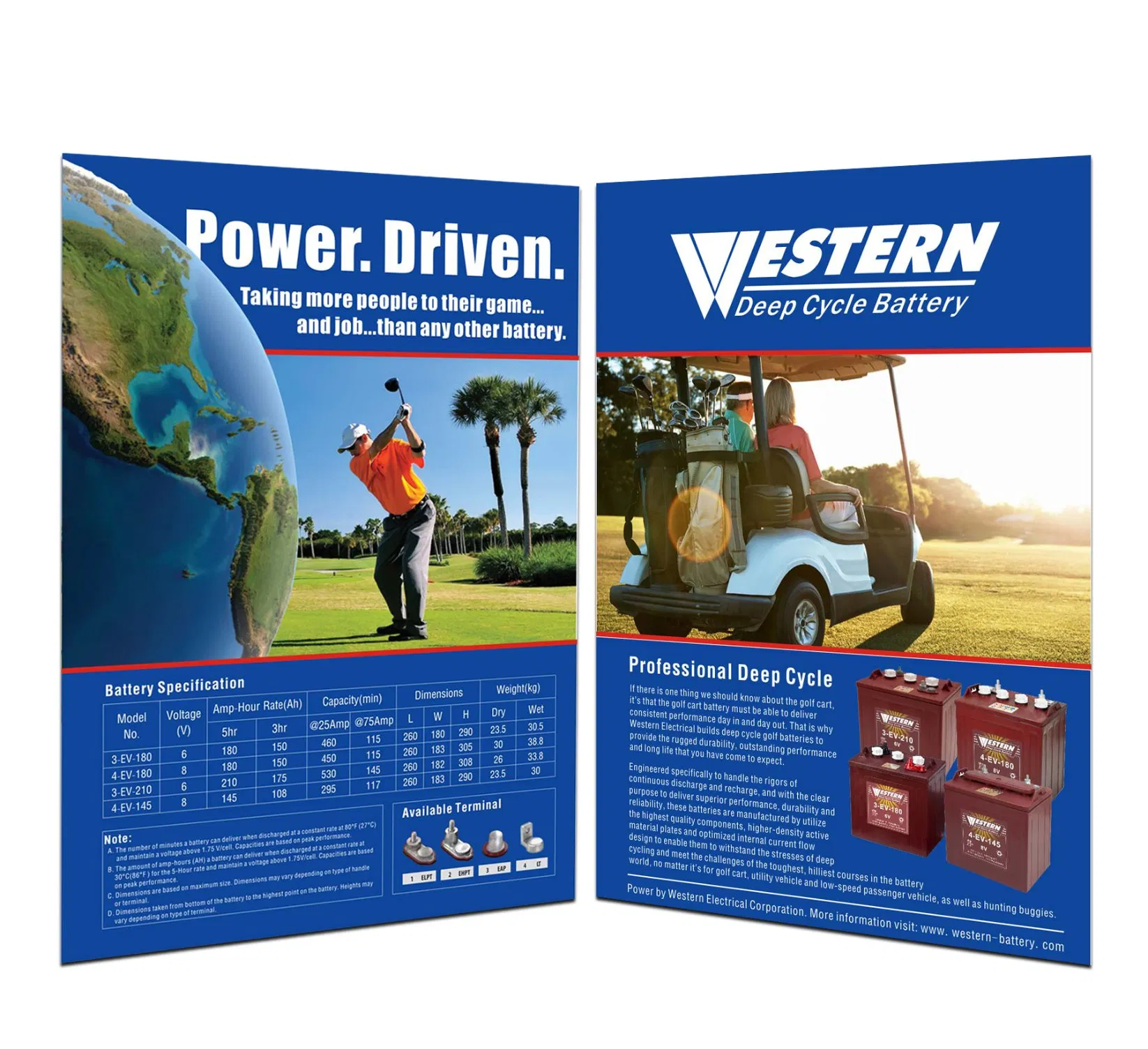 3-EV-180 6V AGM Deep-Cycle Golf Cart/Golf-Car's Battery Trojan Type Factory Price 180ah