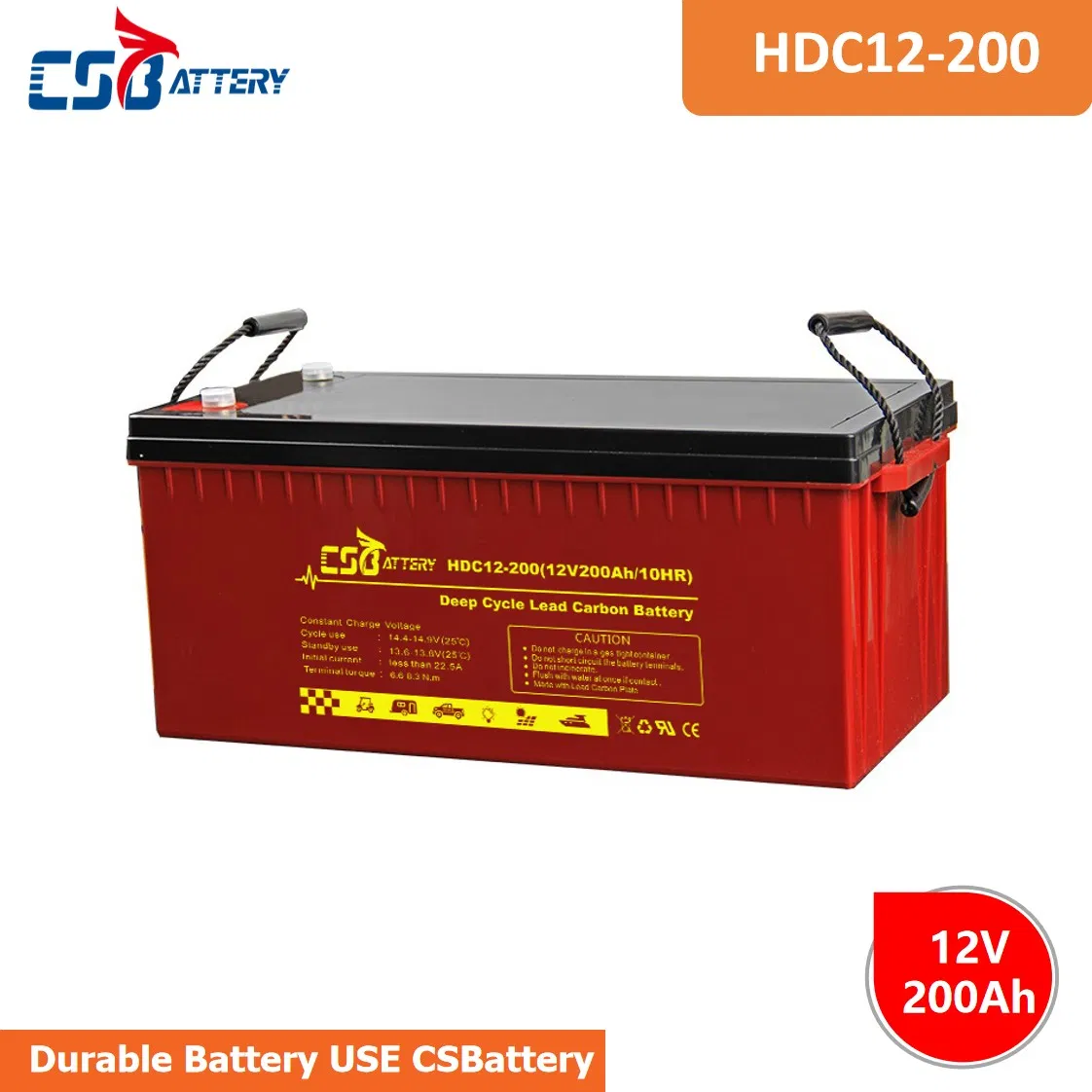 Csbattery Deep Cycle 12V 200ah Rechargeable Lead-Acid AGM Solar Battery for Power Supply/UPS/Wind/Pump/Golf-Cart/Marine/CSD