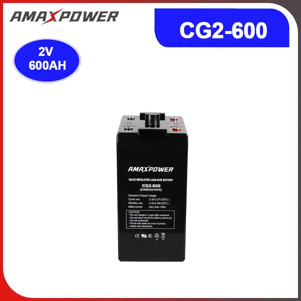 Amax 2V600ah Deep Cycle AGM Lead Acid Storage Battery for Solar/Wind Power System/Emergency Systems/ Electric Power Systems/ Golf Carts