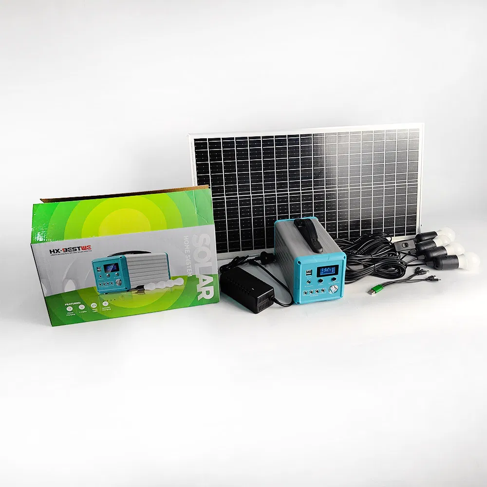 Portable Smart Residential Solar Hybrid Energy System for Home Office off-Grid Lithium Battery Power Storage with 4 LED Lights Solar Battery Solar Generator
