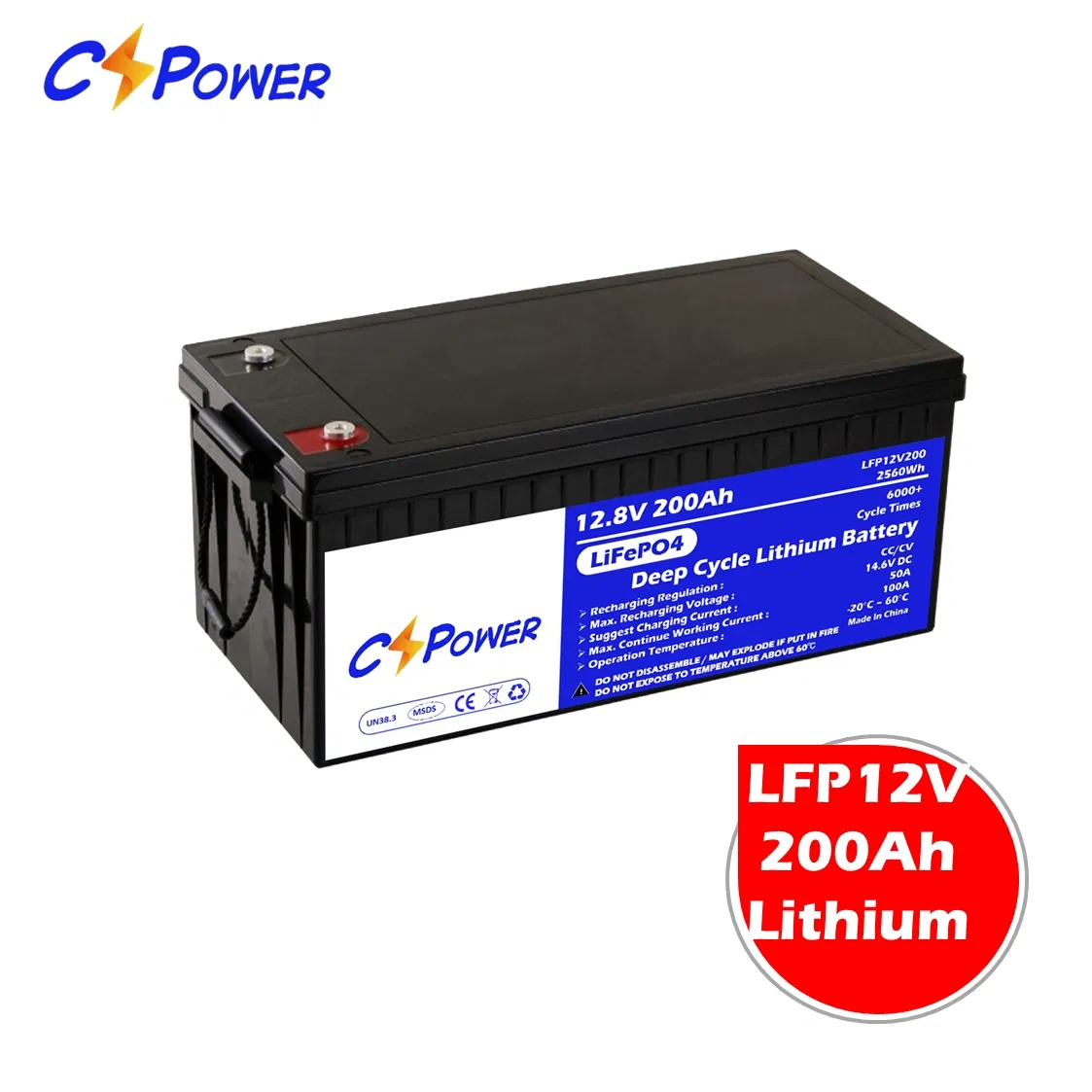 Cspower Battery Deep Cycle LiFePO4 12V200ah Lithium Battery for RV/Solar System/Yacht/Golf Carts Storage