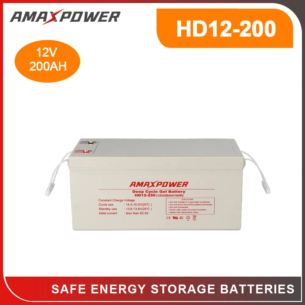 Amaxpower 12V 200ah/250ah Solar and Wind System UPS Safe Function Storage Maintenance Free Deep Cycle Gel Battery for Forklift/Inverter/Golf Cars/CATV Vs Trojan
