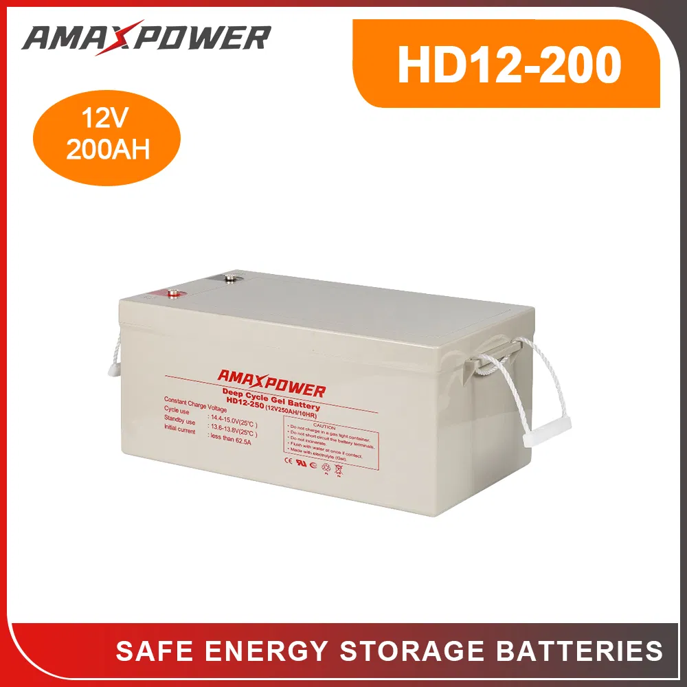Amaxpower 12V 200ah/250ah Solar and Wind System UPS Safe Function Storage Maintenance Free Deep Cycle Gel Battery for Forklift/Inverter/Golf Cars/CATV Vs Trojan