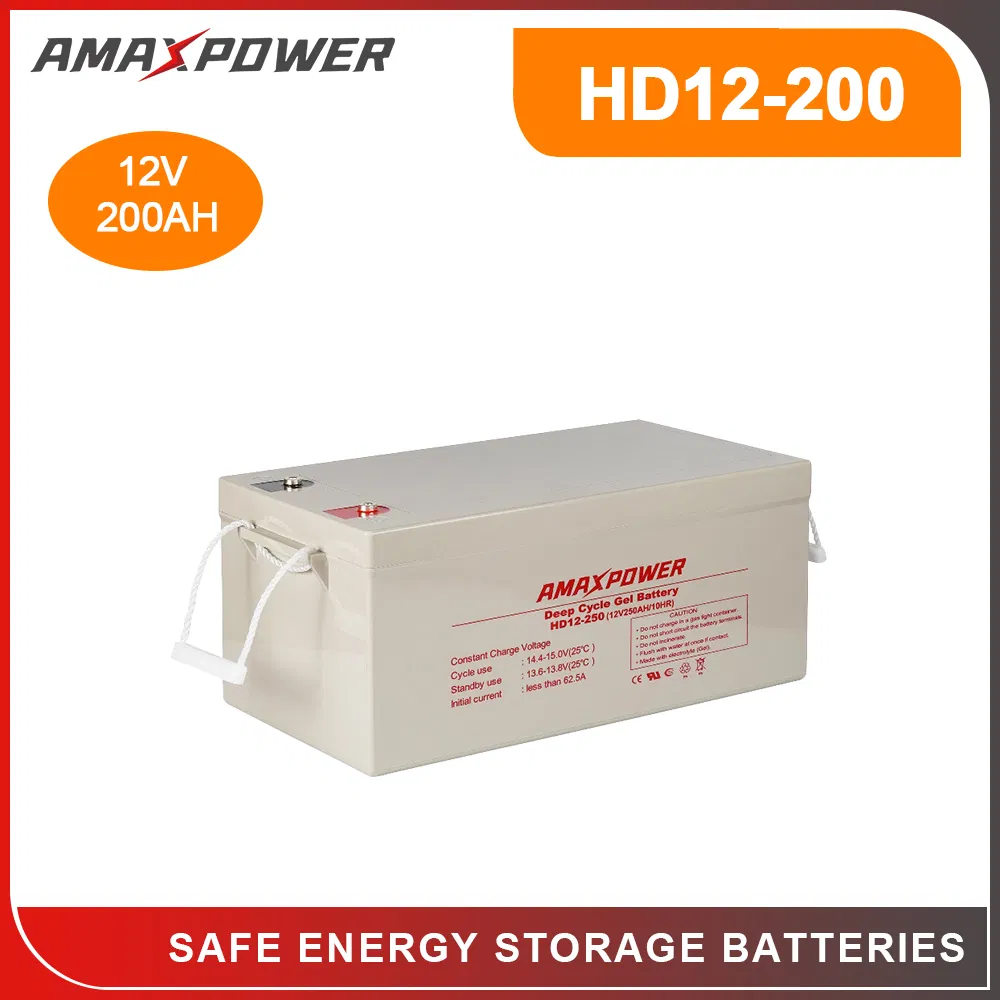 Amaxpower 12V 200ah/250ah Solar and Wind System UPS Safe Function Storage Maintenance Free Deep Cycle Gel Battery for Forklift/Inverter/Golf Cars/CATV Vs Trojan