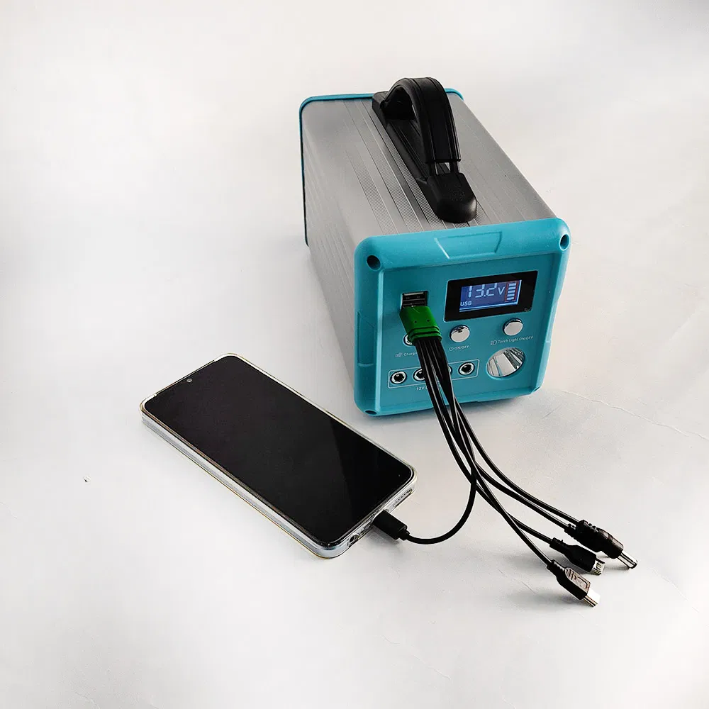 Portable Smart Residential Solar Hybrid Energy System for Home Office off-Grid Lithium Battery Power Storage with 4 LED Lights Solar Battery Solar Generator