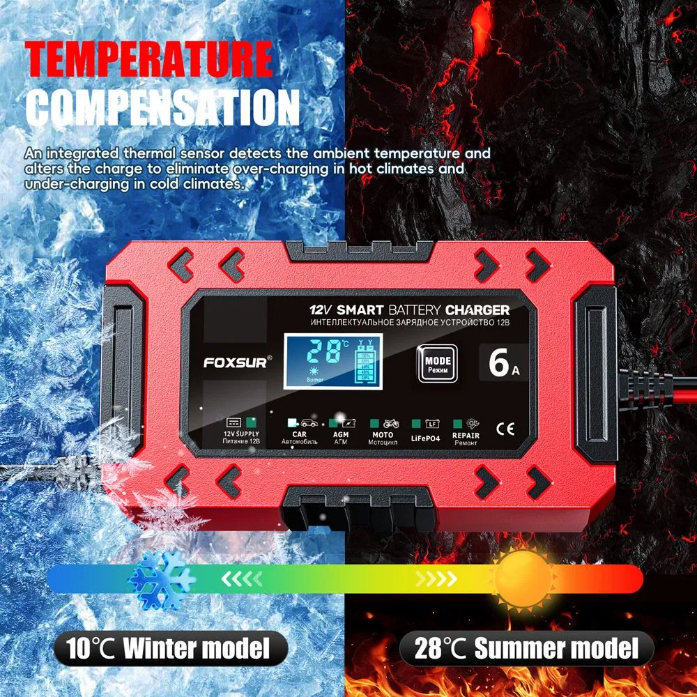 12V 6A Cargador de Batería Inteligente: Batería AGM Start Stop con Apagado Automático al Cargar Completo; 10-Stage Cargador de Batería de Plomo Ácido