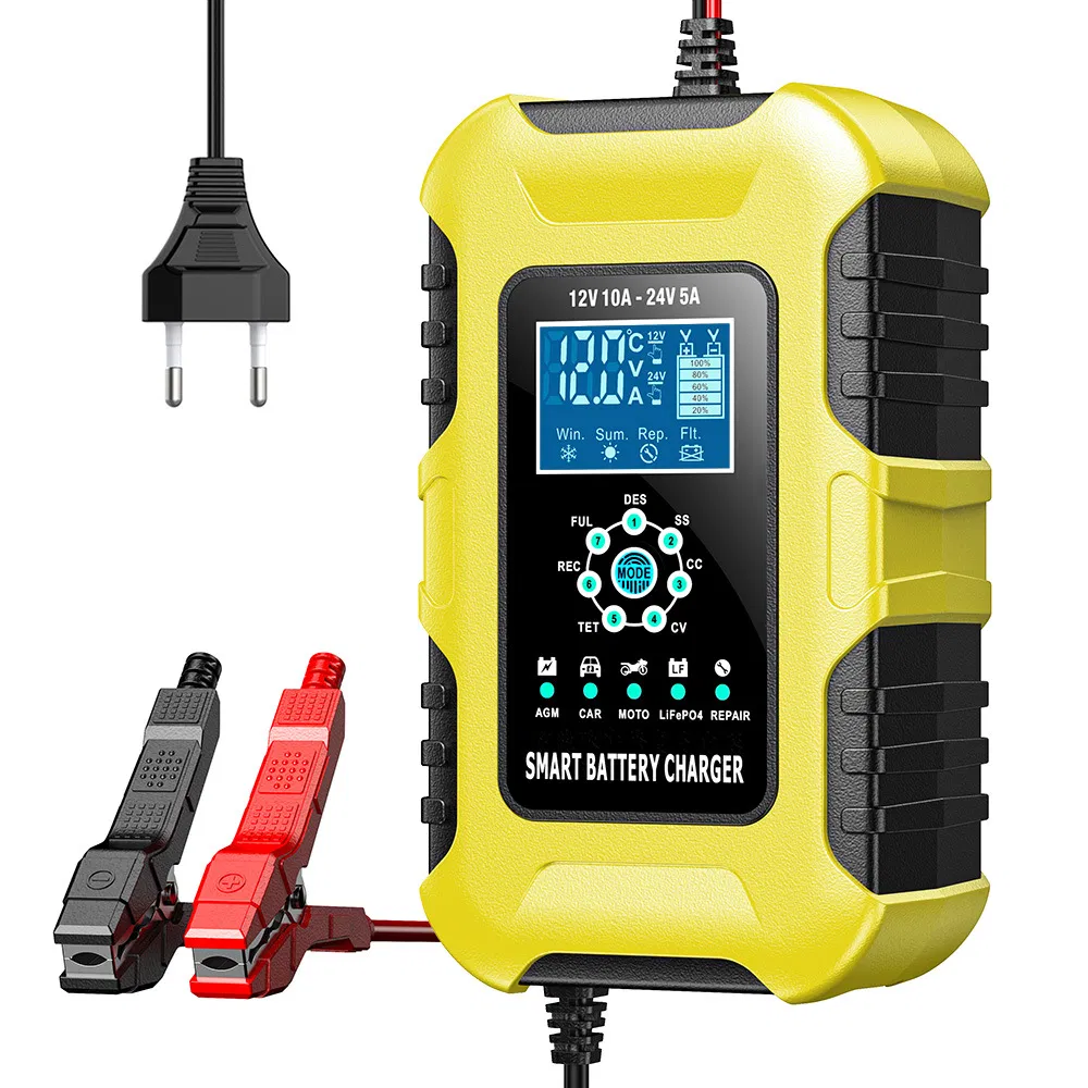12V 10A / 24V 5A Cargador Rápido de Batería para Motocicletas y Coches con Modo de Múltiples Baterías