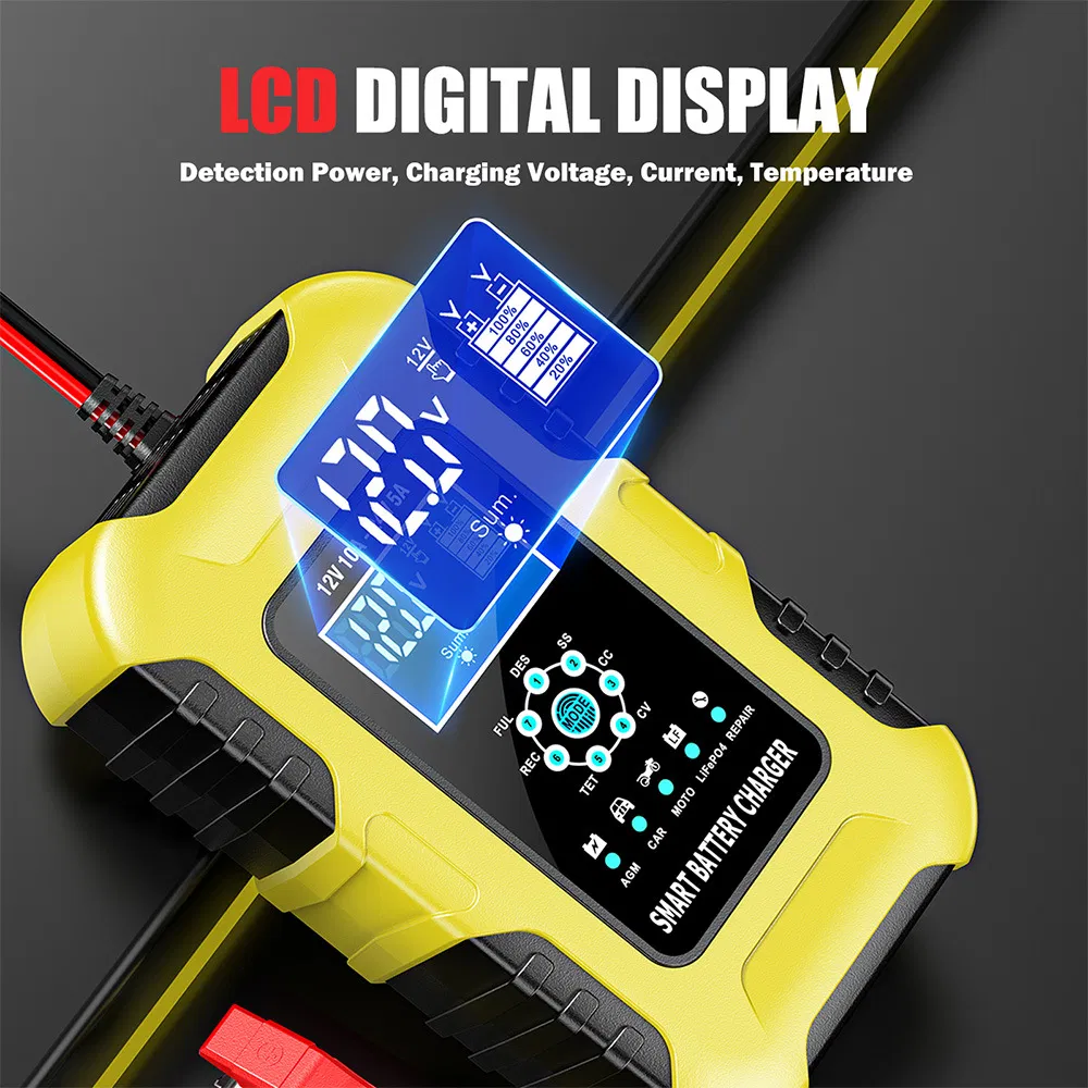 12V 10A / 24V 5A Cargador Rápido de Batería para Motocicletas y Coches con Modo de Múltiples Baterías