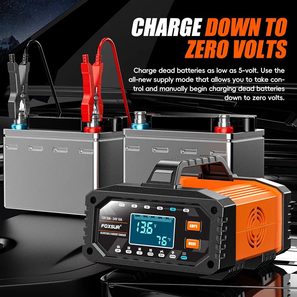 0.5A-20A Portable ATV, Motorcycle, and Car Battery Charger Cross-Platform 12V/24V Charger