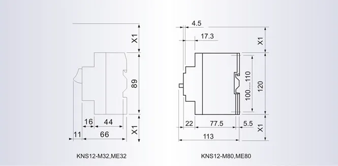 Dimensiones del Arrancador Manual de Motor Kns12