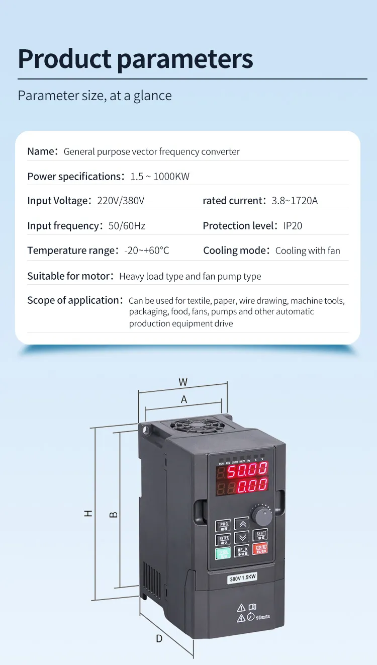 50/60Hz 3 Fase 380V 30K Inversor de Frecuencia Variable para Motor Eléctrico