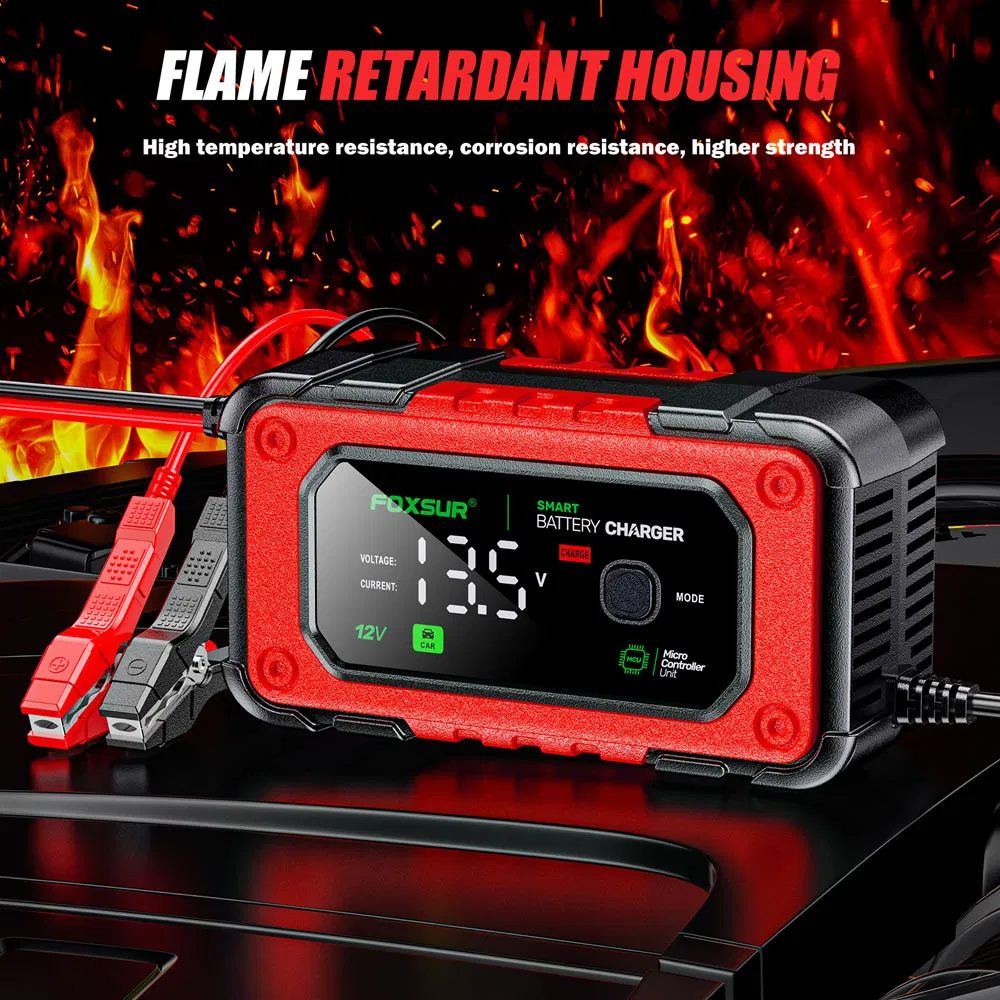 12V Cargador con Pantalla Grande a Color: 7A Batería de Plomo Ácido + Cargador de Batería LFP para Barcos y Coches