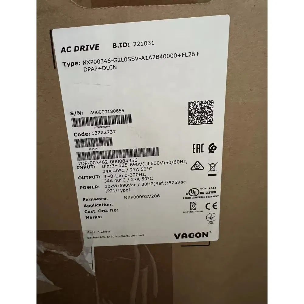 Inversor Trifásico Vacon NXP00346-G2l0ssv-A1a2b40000+FL26+Dpap+Dlcn 525-690V 30kw Inversor de Frecuencia Variable
