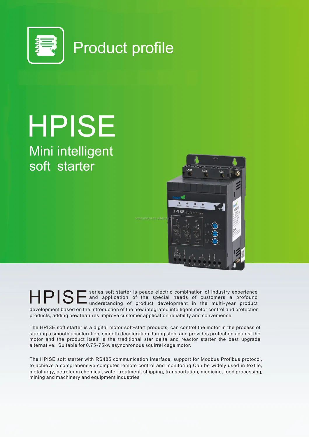 Hpise 0.75-75kw Economía de Motor de Baja Tensión Trifásico 380V Arrancador Suave