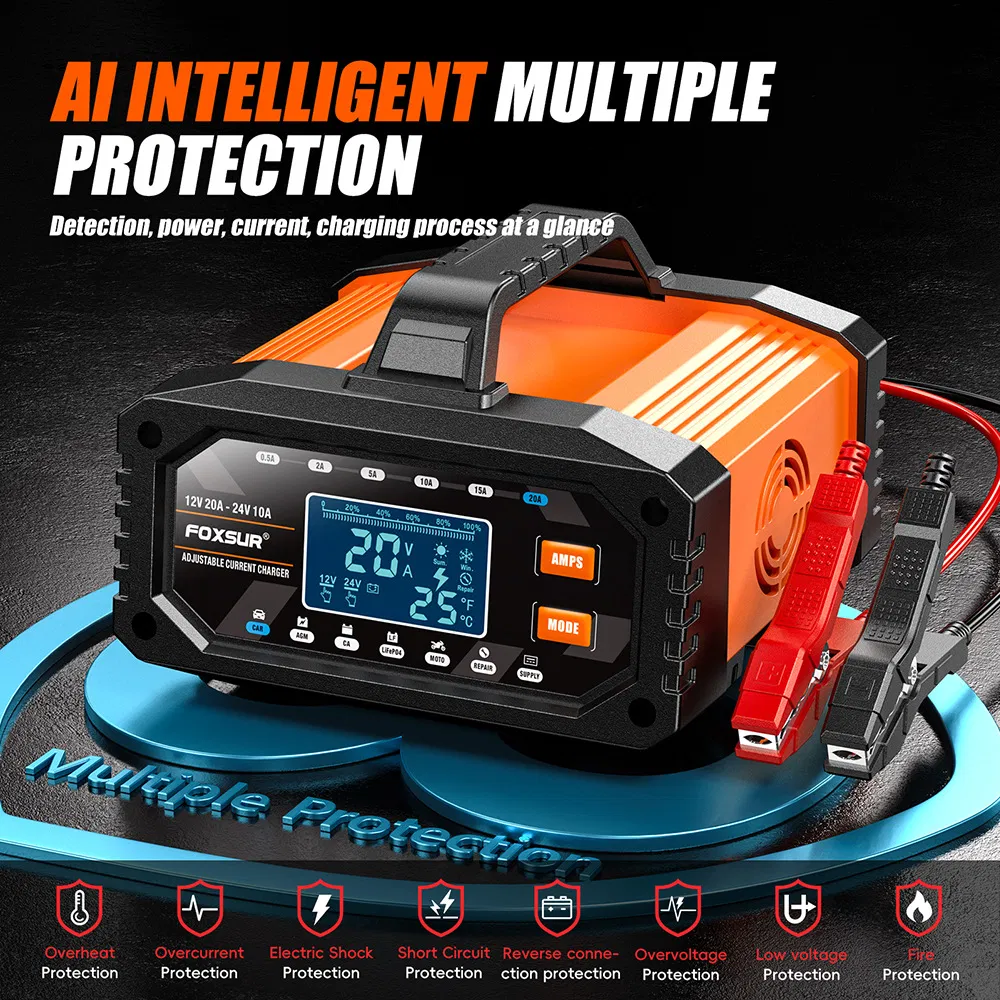 0.5A-20A Portable ATV, Motorcycle, and Car Battery Charger Cross-Platform 12V/24V Charger
