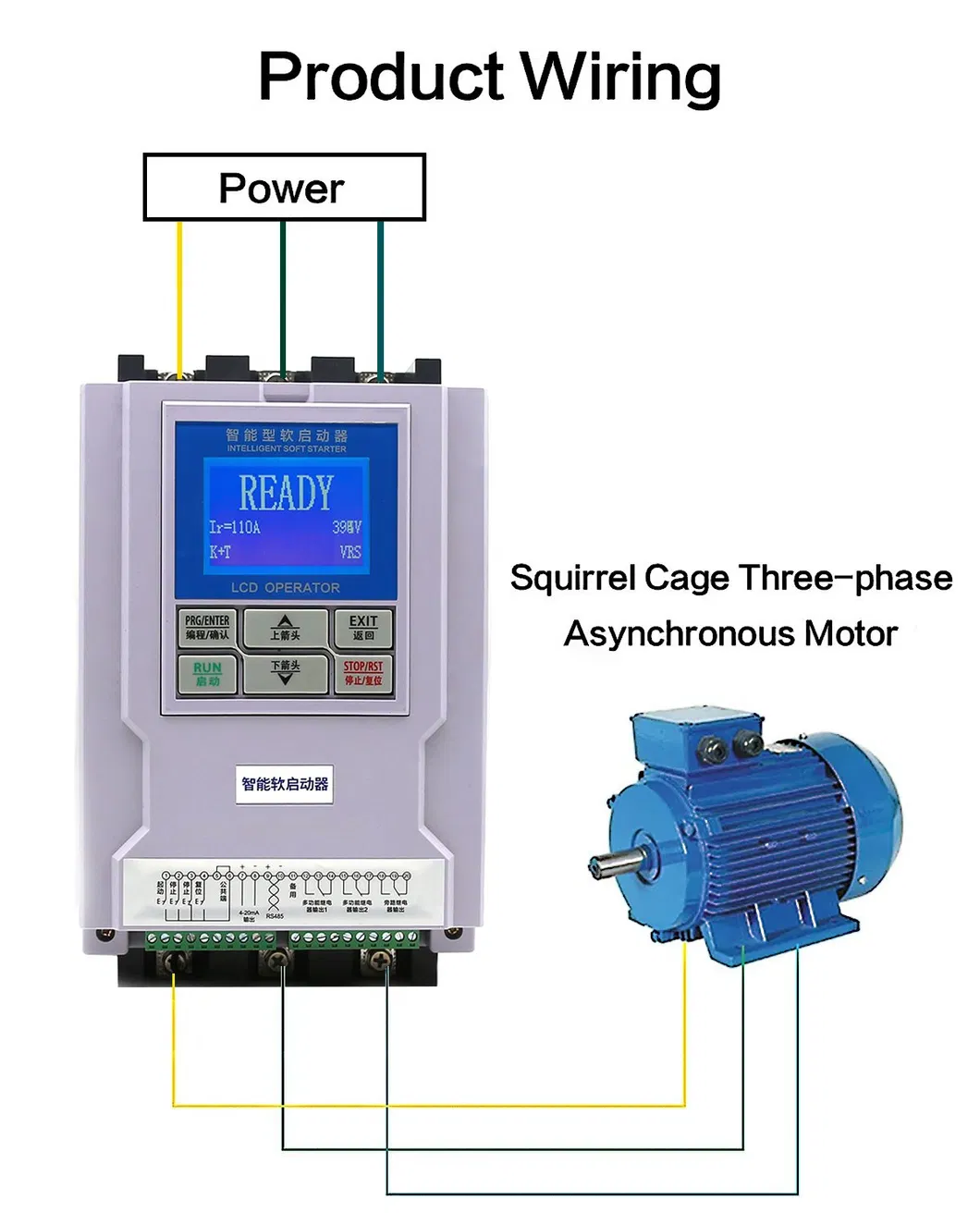 Arrancador suave de control de motor en línea de alta resistencia 45kw con función de protección