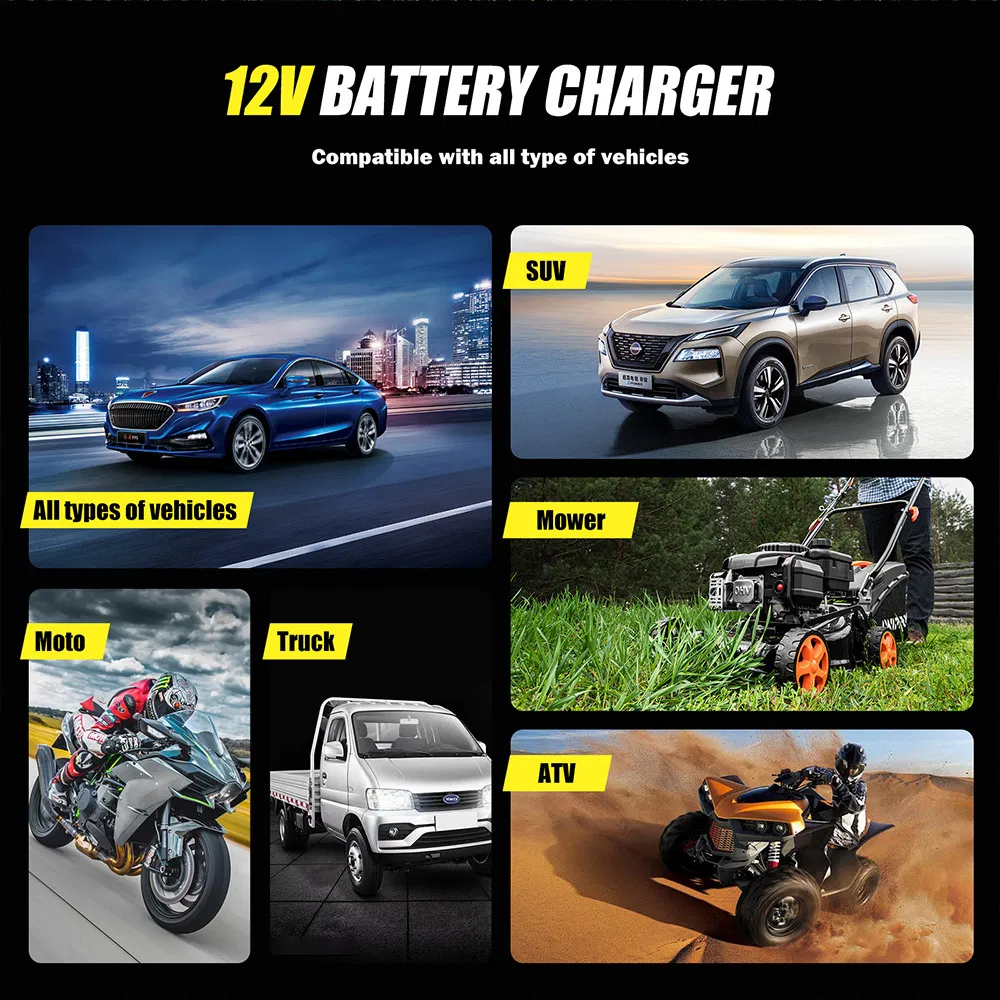 12V Cargador y probador todo en uno para baterías de plomo-ácido y fosfato de hierro de litio, analizador de condición de batería para coches y motocicletas