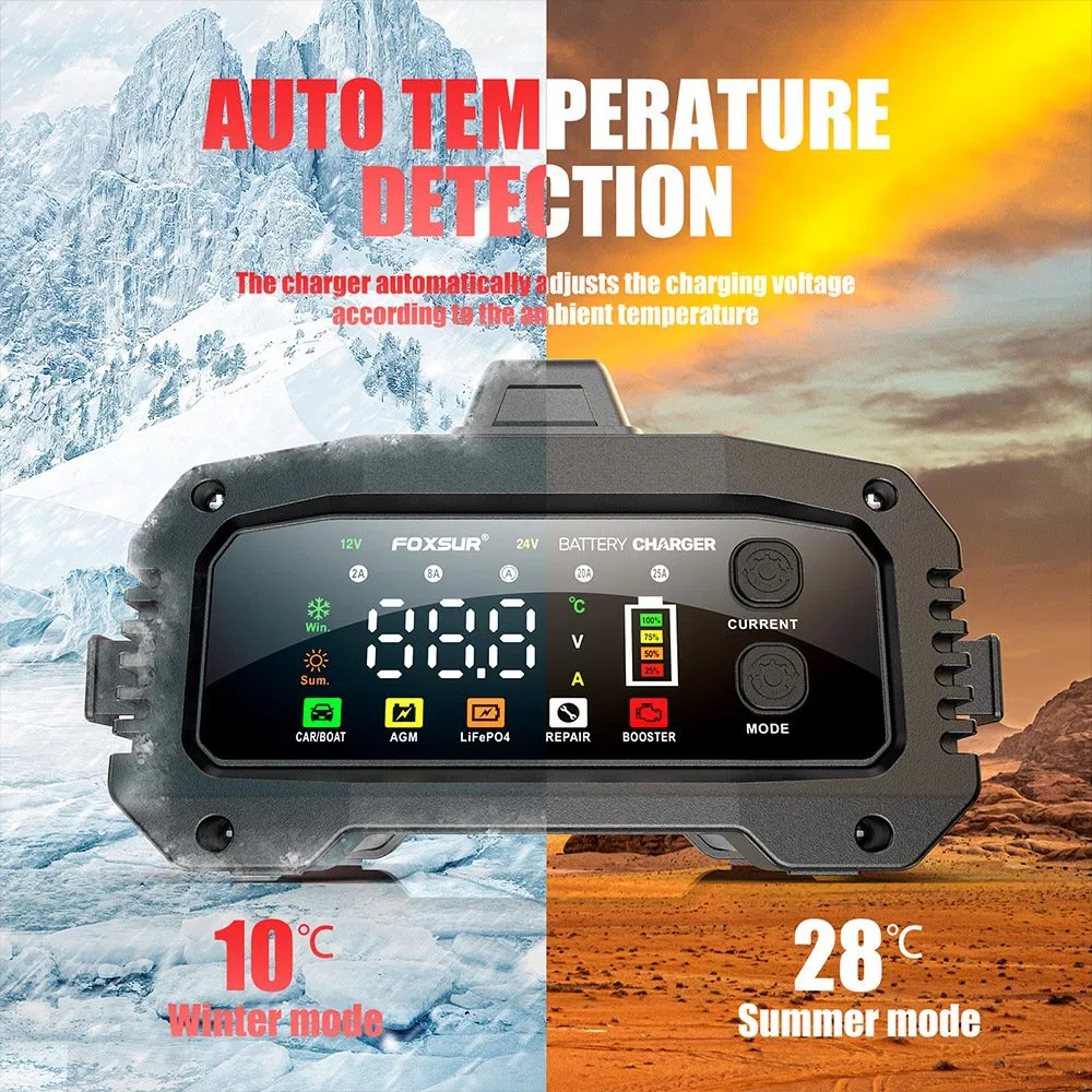 25A 12V/24V Arrancador de batería portátil para automóviles y cargador de batería para motocicletas