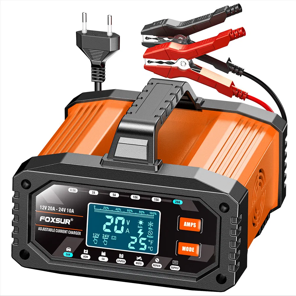 0.5A-20A Portable ATV, Motorcycle, and Car Battery Charger Cross-Platform 12V/24V Charger