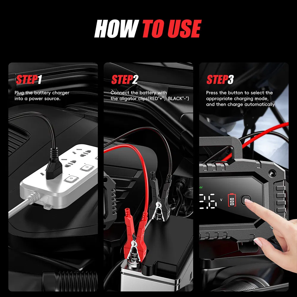 20A 12V/24V Handheld 300W High-Power Portable Motorcycle and Car Battery Charger