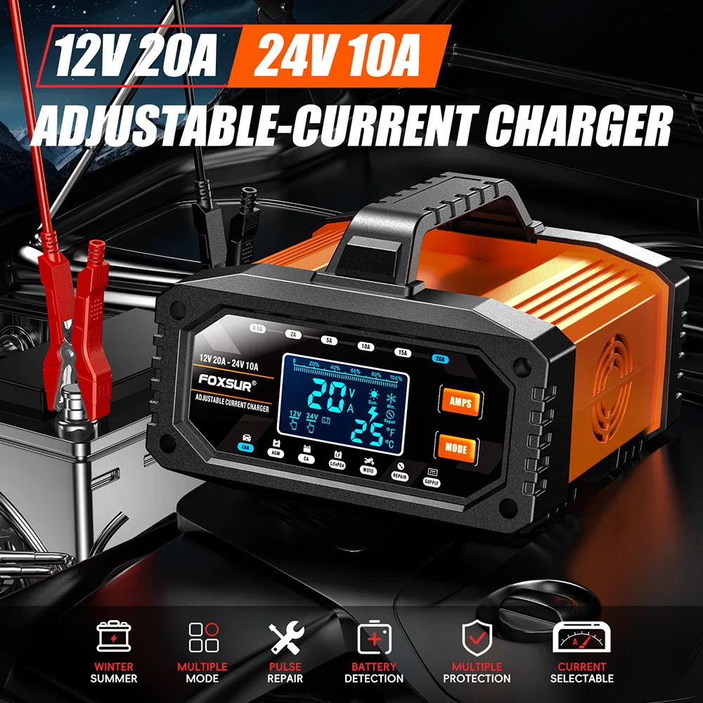 0.5A-20A Portable ATV, Motorcycle, and Car Battery Charger Cross-Platform 12V/24V Charger