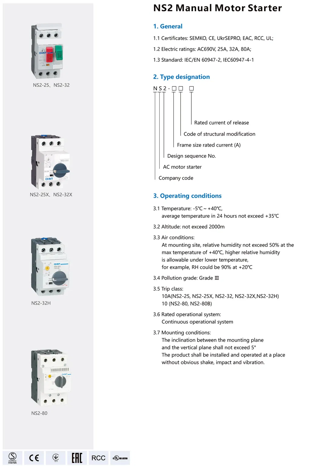 Interruptor de Circuito de Protección de Motor Original Ns2-25 Ns2-32 Ns2-25X Ns2-32X Ns2-80 Ns2-80b Guardamotor Arrancador Manual