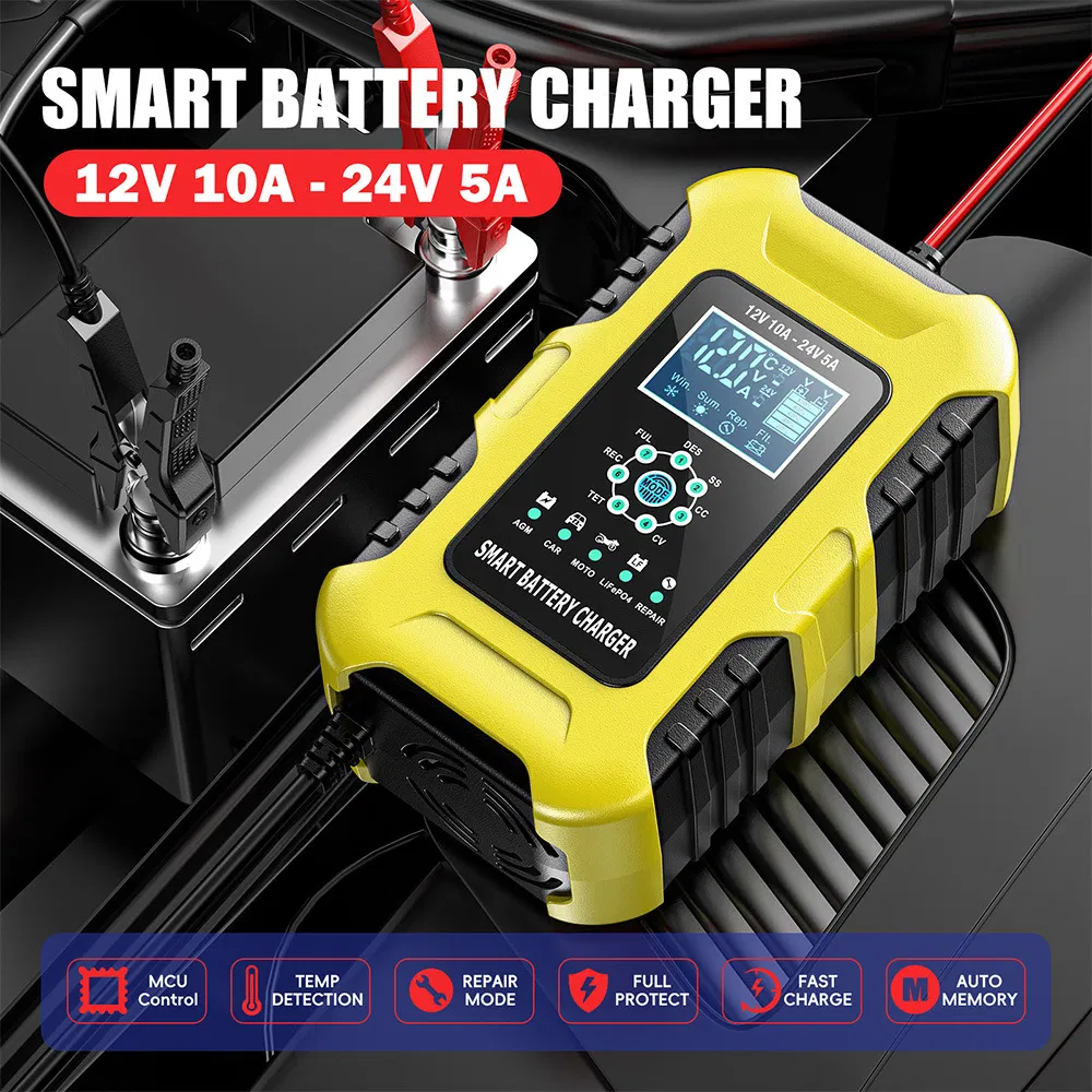 12V 10A / 24V 5A Cargador Rápido de Batería para Motocicletas y Coches con Modo de Múltiples Baterías