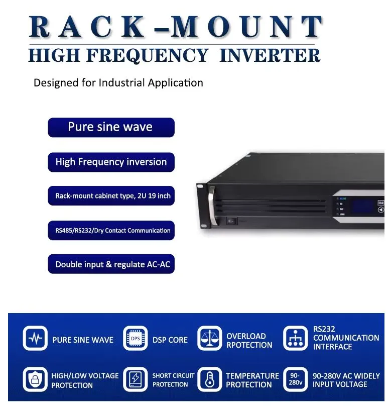 Inversor de Telecomunicaciones Monofásico de Alta Frecuencia 3kVA 2400W Snmp 19 Pulgada 2u Inversor Montado en Rack