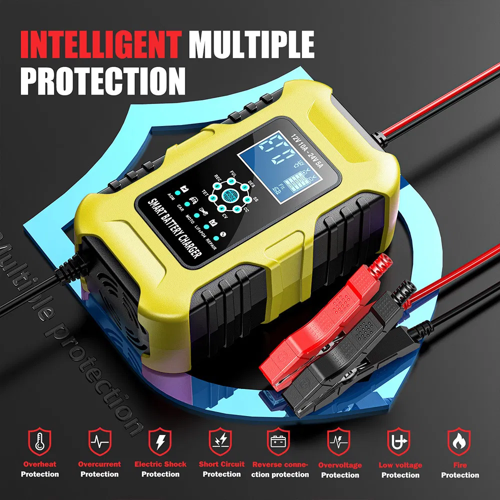 12V 10A / 24V 5A Cargador Rápido de Batería para Motocicletas y Coches con Modo de Múltiples Baterías