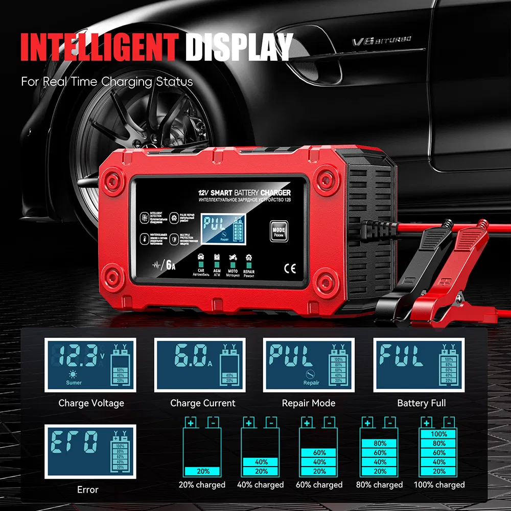 12V 6A Cargador de Batería Inteligente: Batería AGM Start Stop con Apagado Automático al Cargar Completo; 10-Stage Cargador de Batería de Plomo Ácido