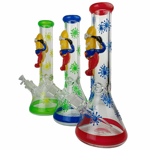 14" Glow in The Dark Yellow Guy Outerwork Beaker Water Pipe Glass Smoking Pipe Glass Accessories Shisha Hookah Vaporizer