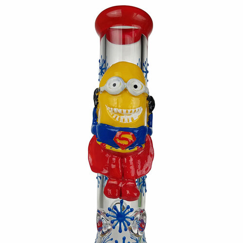 14" Glow in The Dark Yellow Guy Outerwork Beaker Water Pipe Glass Smoking Pipe Glass Accessories Shisha Hookah Vaporizer
