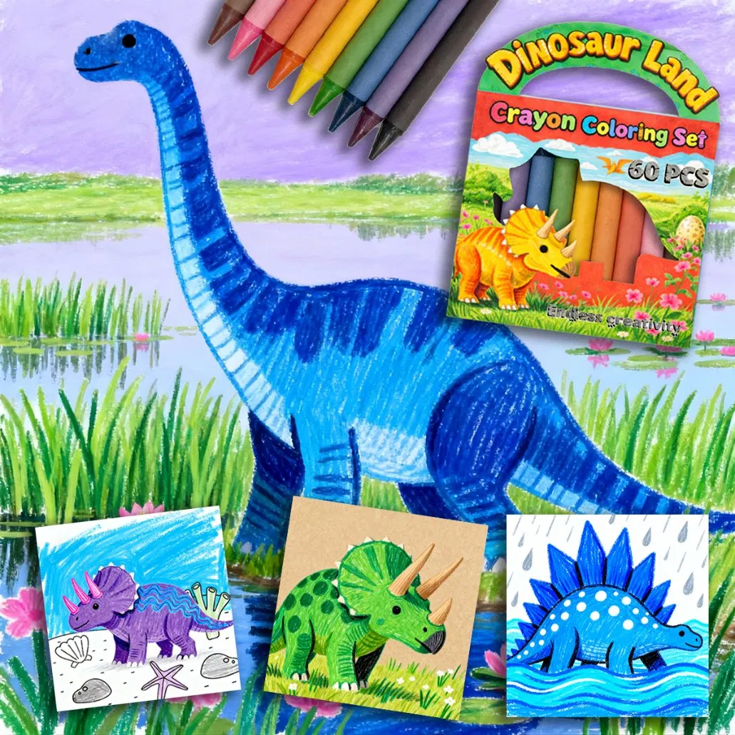 Travel Portable Crayon Kit - 60PCS Dinosaur Coloring Set Kids Creative Educational Supplies