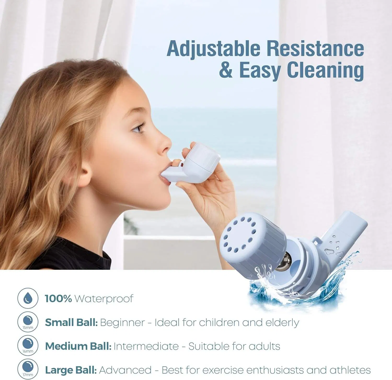 Superadjustable Airflow Resistance Training Device for Respiratory Muscle Clear Airways Breathing Physical Therapy Equipment