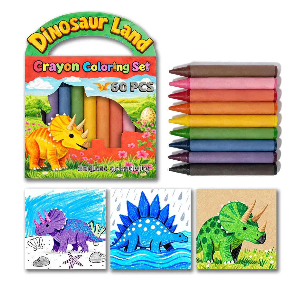 Travel Portable Crayon Kit - 60PCS Dinosaur Coloring Set Kids Creative Educational Supplies